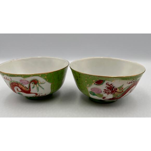 Antique Chinese Porcelain Dragon & Phoenix Soup Rice Bowls - Picture 2 of 11